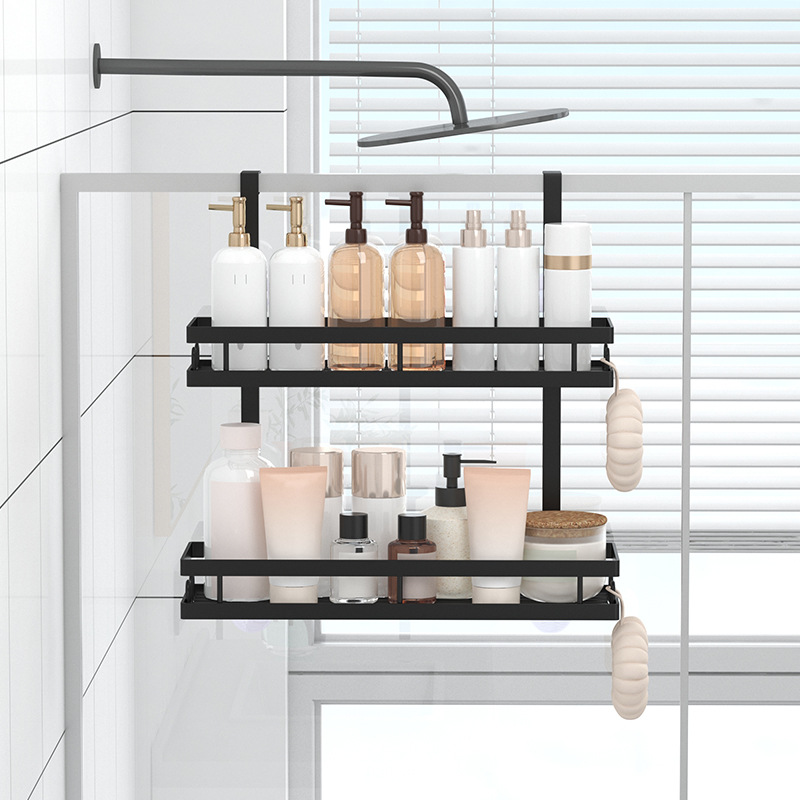 Estante de baño y ducha Estante de almacenamiento de doble capa para colgar en la pared sin perforación Estante de almacenamiento para artículos de baño Estante de almacenamiento