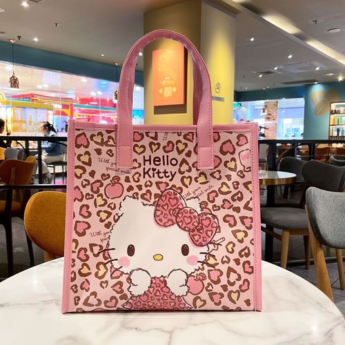 Mist Pink Leopard KT Cat PU Handbag Shoulder Bag Love Girl Heart Large Capacity Commuting Mommy Bag