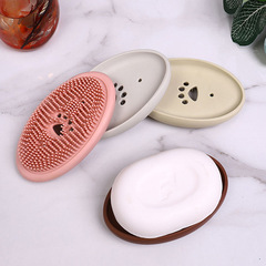 Multifunctional Silicone Soap Dish Creative Home Kitchen Bathroom Shower Drain Soap Box with Brush Simple