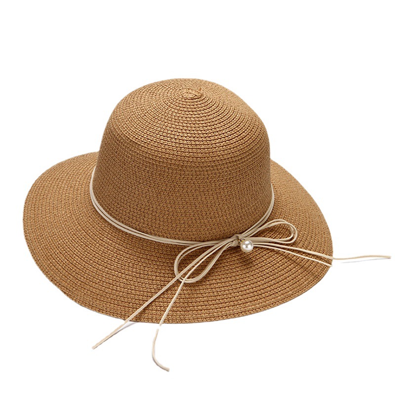 Spring/Summer Women's Korean Style Straw Hat With Ribbon Beach Outing Dome Sun Protection Hat_voghion.com
