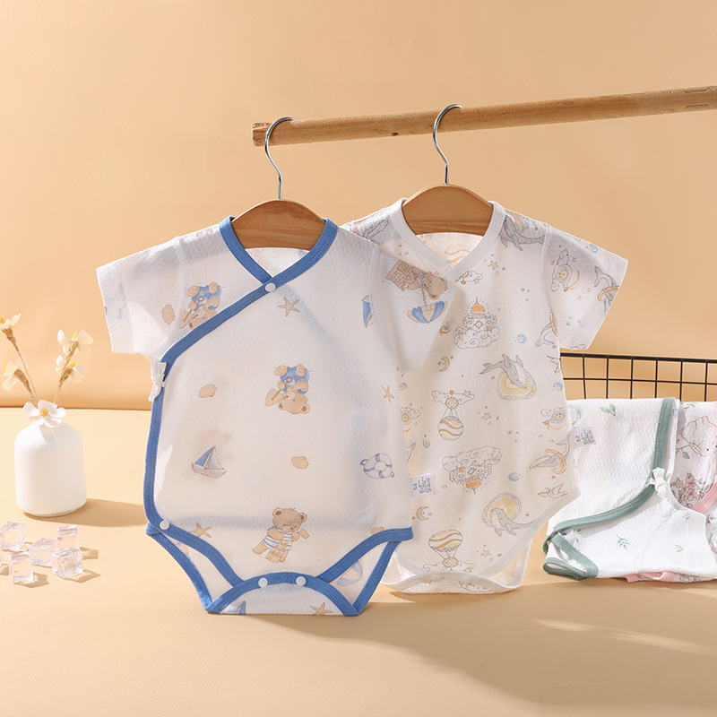 Baby's Short-sleeved Bag Fat Clothes Summer Thin Pure Cotton Boneless Belly Protecting Baby's Body Clothes Summer Clothes for Newborns