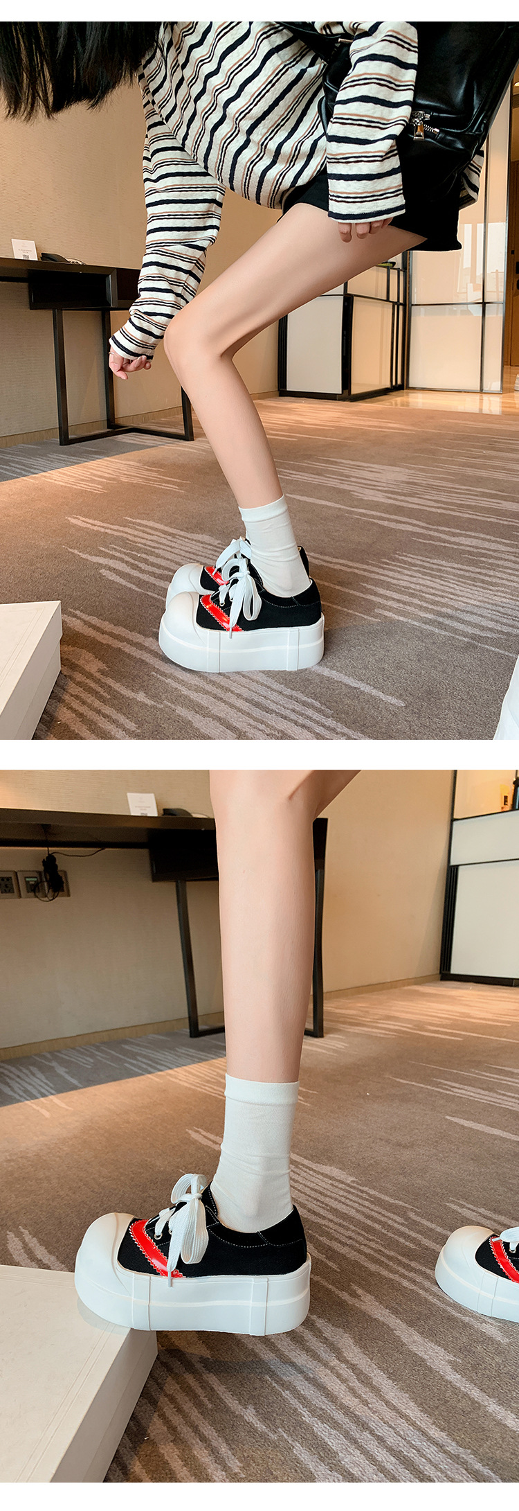 Giày sneaker nữ chunky đế dày tăng chiều cao, phối màu cổ điển — màu đen, màu trắng chi tiết 12