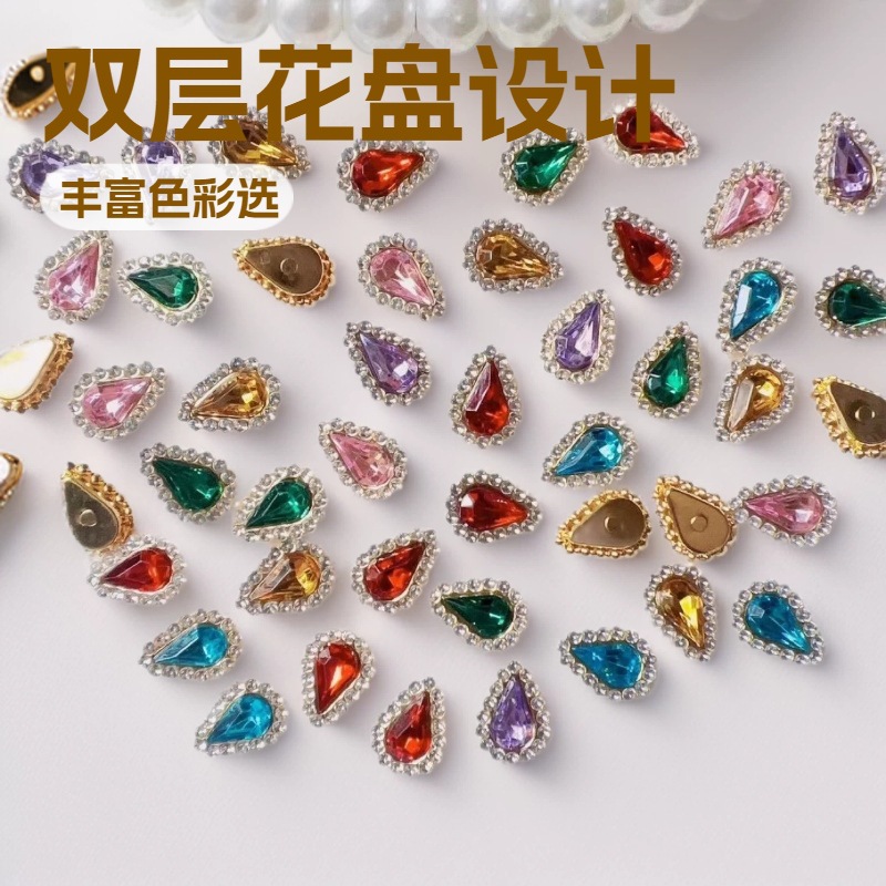 10x14mm尖水滴太阳花跨境爆款双层花盘钻钻心蝴蝶结diy手缝钻饰品
