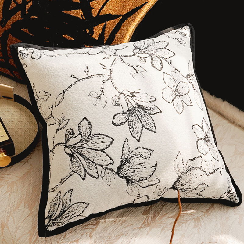ins nórdico francés lujo negro y blanco retro almohada sofá sala de estar superior almohada cojín cabezal de cama respaldo
