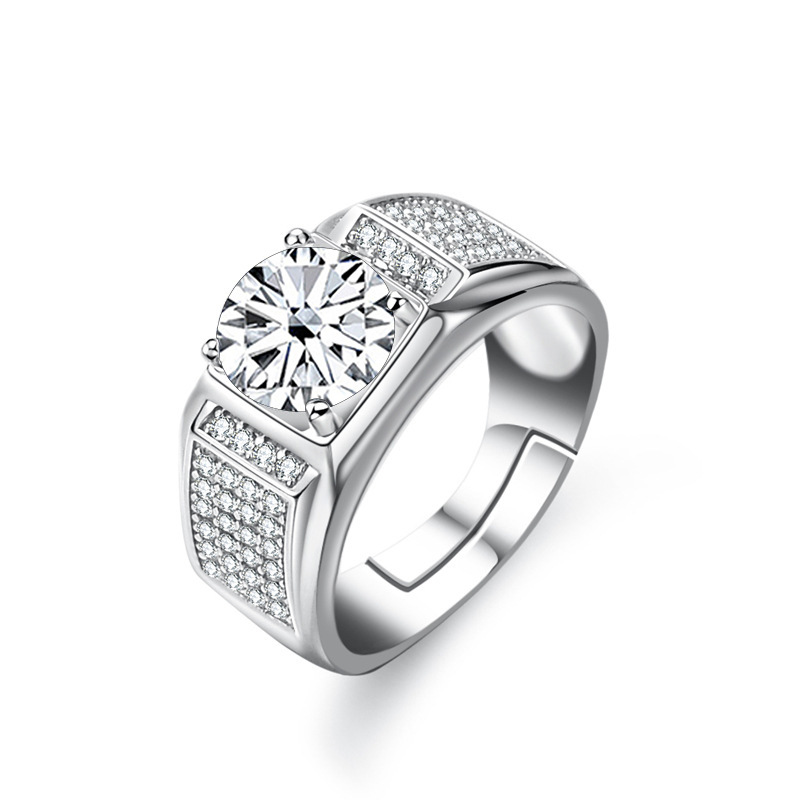 Transfronterizos 1 quilates de plata esterlina color rosa anillo de piedra de moissanita abierto anillo de hombre ajustable suministro directo de fabricantes