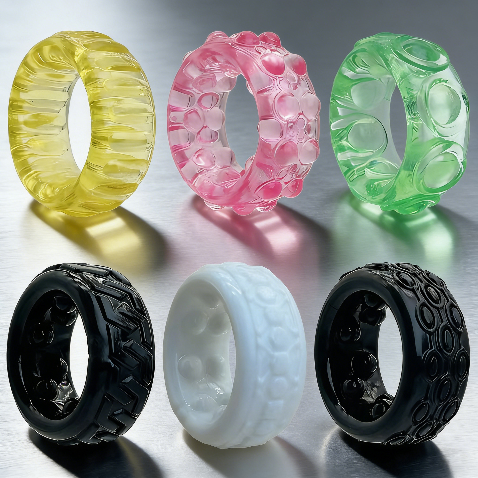 Men’s Crystal Lock Delay Ring, Smooth TPE Penis Ring, Yellow Adult Novelty — detail image 12