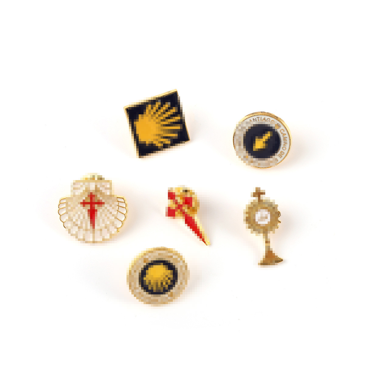 Comercio exterior colorido goteo de aceite Santiago Camino de peregrinación broche cruz metal insignia accesorios insignia joyas