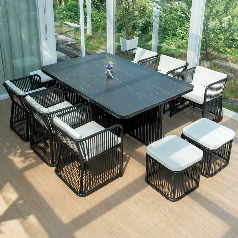 Al Aire Libre mesa y silla patio ocio ratán mesa y silla combinación terraza jardín al aire libre Mesa de té Muebles silla impermeable Protección solar