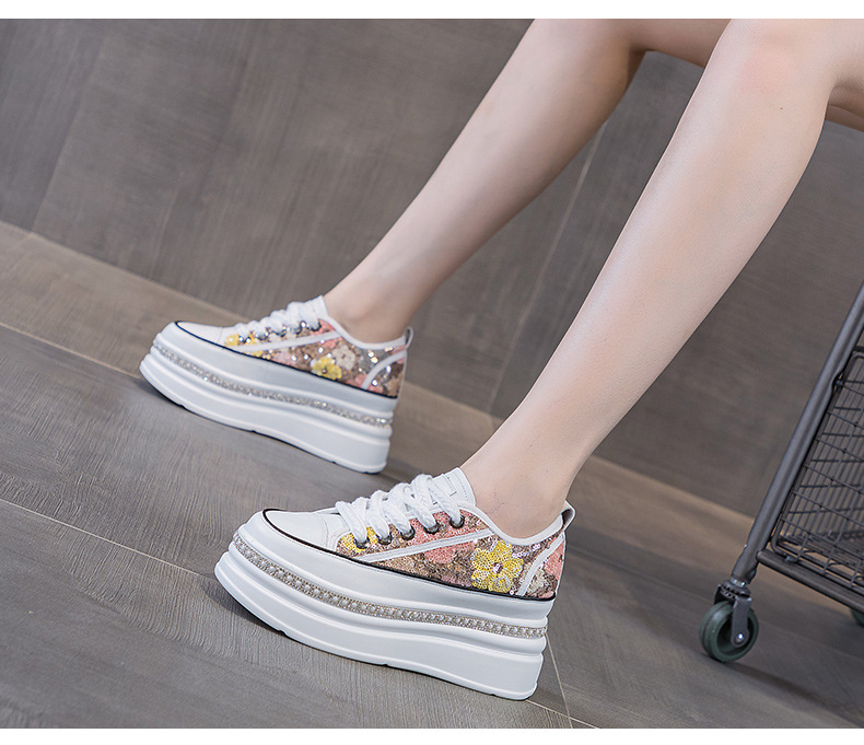 Giày sneaker nữ đế dày tăng chiều cao đính sequin phong cách tân Trung Hoa — M2577 tím đen, M2577 màu bạc, M2577 màu hồng chi tiết 18