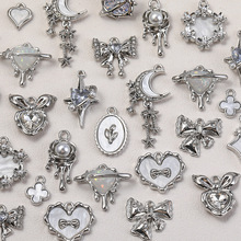 少女闪钻爱心蝴蝶结微镶锆石月亮吊坠DIY手工串珠材料配件饰品