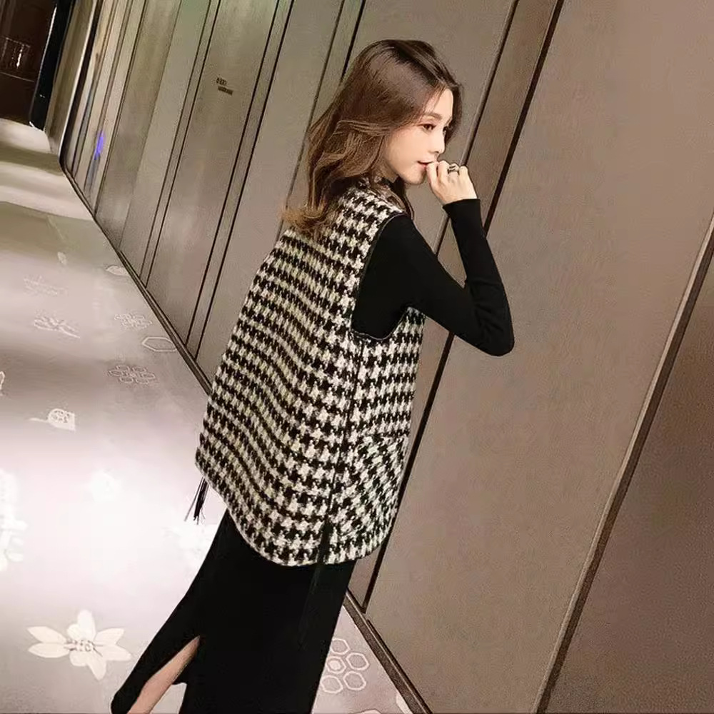 千鸟格马甲背心女外穿2025年春秋新款韩版坎肩马夹外套女百搭显瘦