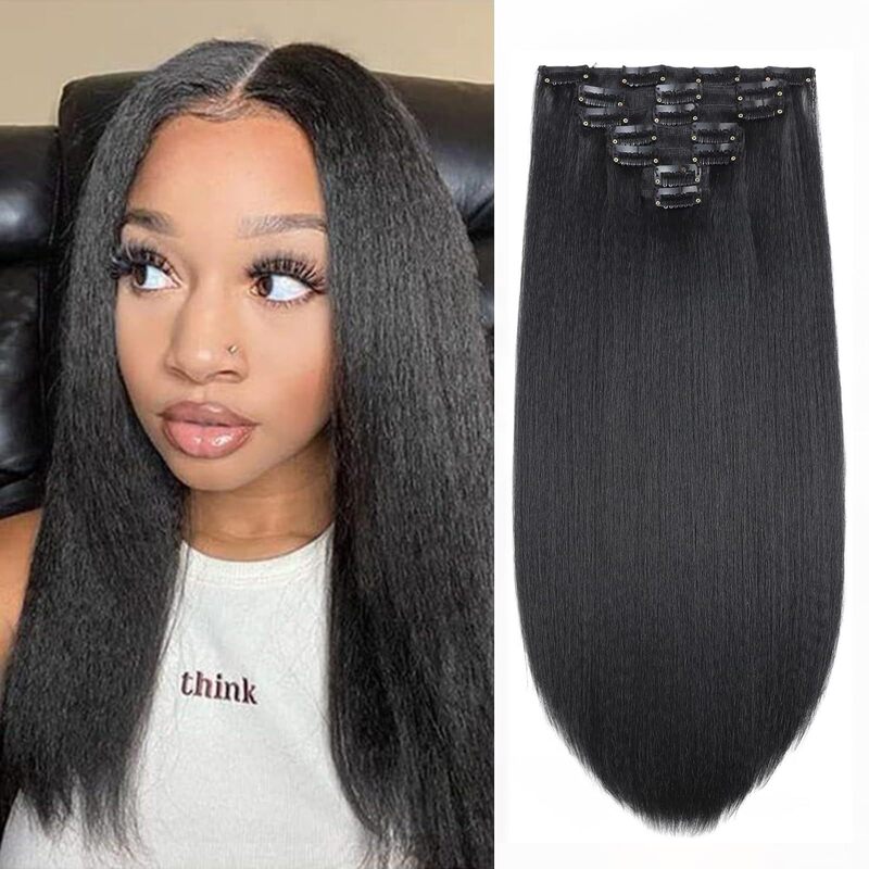 Cross-border Wig African Jacques Silk Seven-piece Set Hair Extending Piece Straight Hair 16 Card No Mark Invisible Fluffy Yaki Card Hair