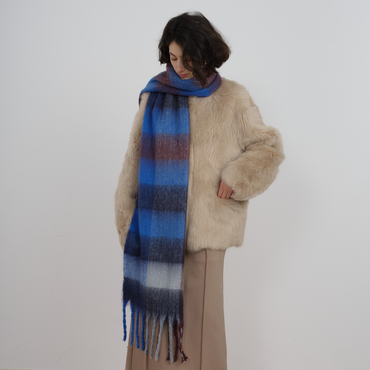 Vintage designer scarf Classic Maillard imitation wool check scarf for women winter soft warm add neck_voghion.com