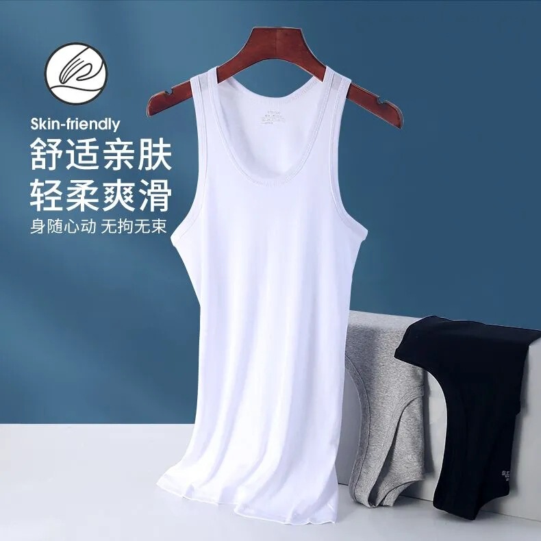 100% Cotton Men's Tank Top, Pure Cotton, Solid Color, Breathable, Loose Fit, Sports Fitness Undershirt