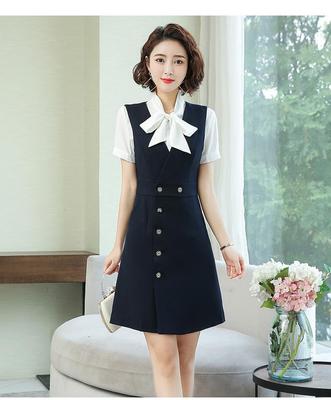 春季职业装白色衬衫衣加背心连衣裙两件套套装酒店前台工作服女