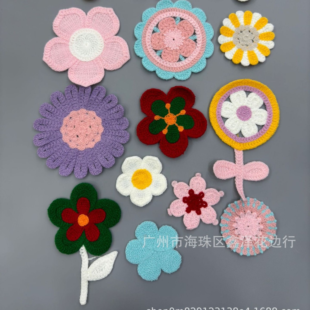 新款手工钩花 服装配饰花DIY毛衣装饰电脑绣花标动漫彩虹补丁贴