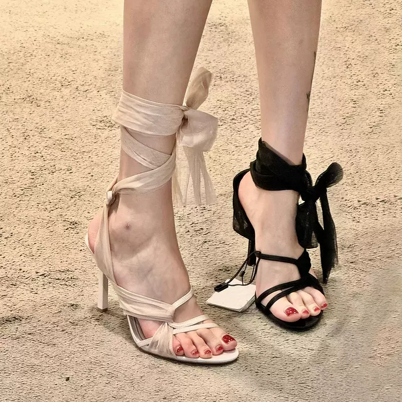~小众绑带绝美露趾za高跟凉鞋女夏季2024新款配裙子法式单鞋