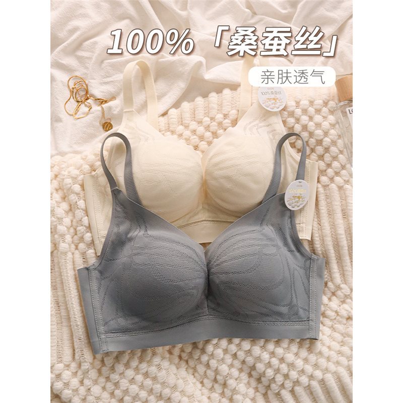Victoria 100% Mulberry Silk Seamless Intimates Small Breast Push-Up Thin Bra Without Rims Side Breast Bra