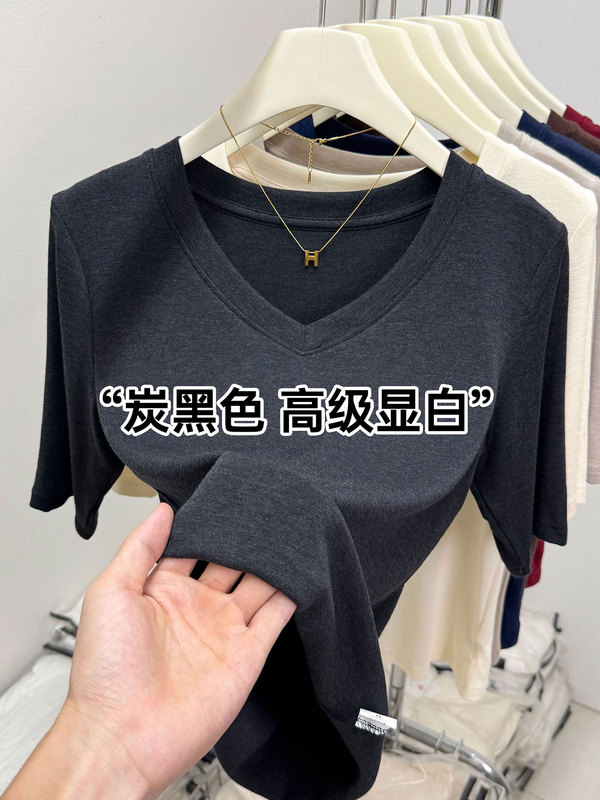 精品羊绒五分袖V领设计感上衣2025秋季欧货爆款百搭修身正肩内搭|undefined