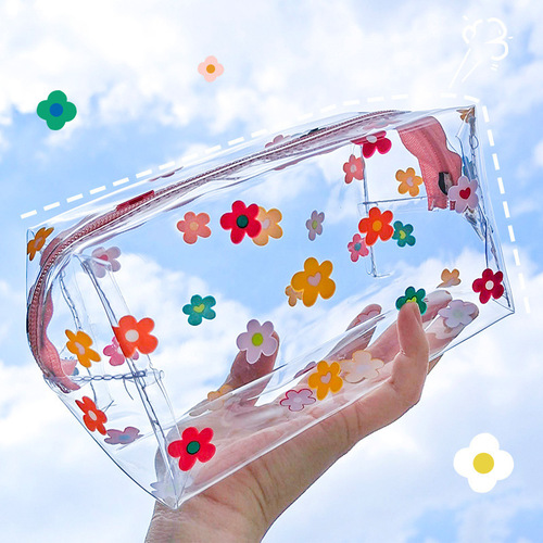 Korean ins Hyuna Flower Transparent Waterproof Cosmetic Bag Women's Portable Large Capacity Girl Storage Travel Toiletries Bag