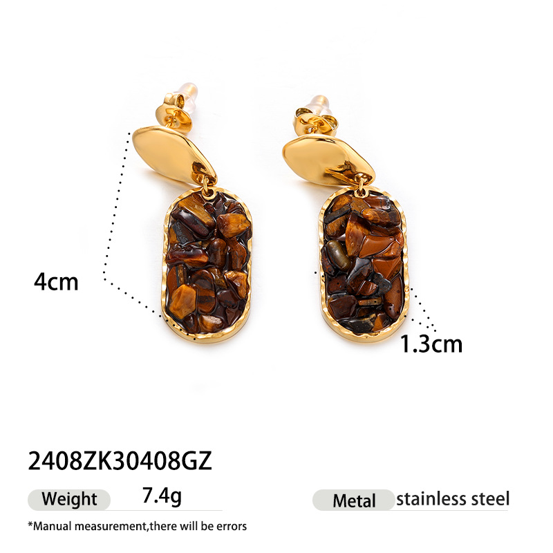 Taina europa y americana pendientes de acero inoxidable lujo ligero de alto nivel sensación de piedra triturada natural pendientes al por mayor joyería transfronteriza nicho