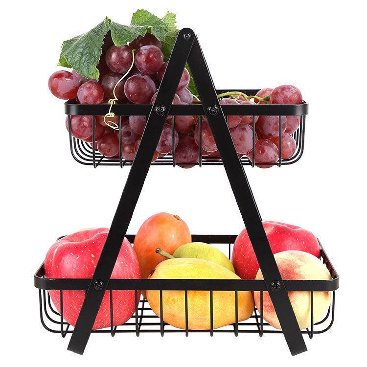 Comercio electrónico transfronterizo Nórdico plegable de doble capa canasta de hierro portátil canasta de almacenamiento de cocina canasta de frutas