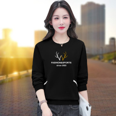 黑色卫衣女春秋2025新款女士时尚宽松圆领外套中年妈妈春装上衣