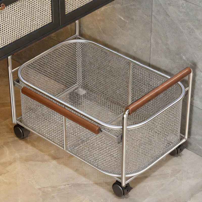 Movable Storage Rack with Wheels under the Bathroom Cabinet, Dirty Laundry Basket, Towel and Skincare Product Storage Basket under the Bathroom Sink