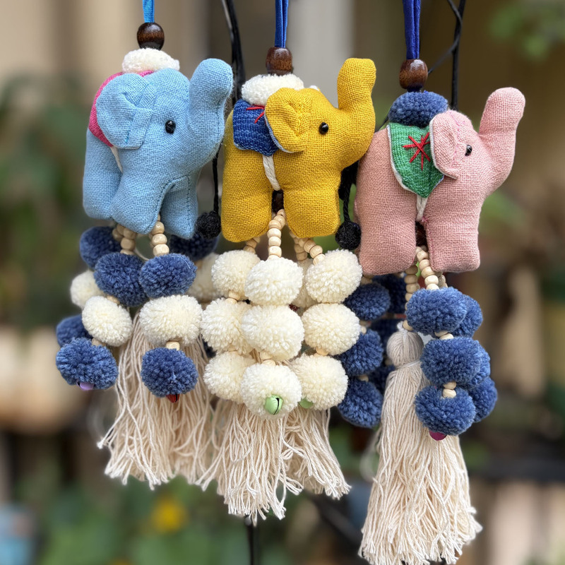 Southeast Asia Thailand Fabric Elephant Keychain Pendant Dai Thai Cultural and Creative Tourism Souvenir Fur Ball Tassel Hanging Ornament