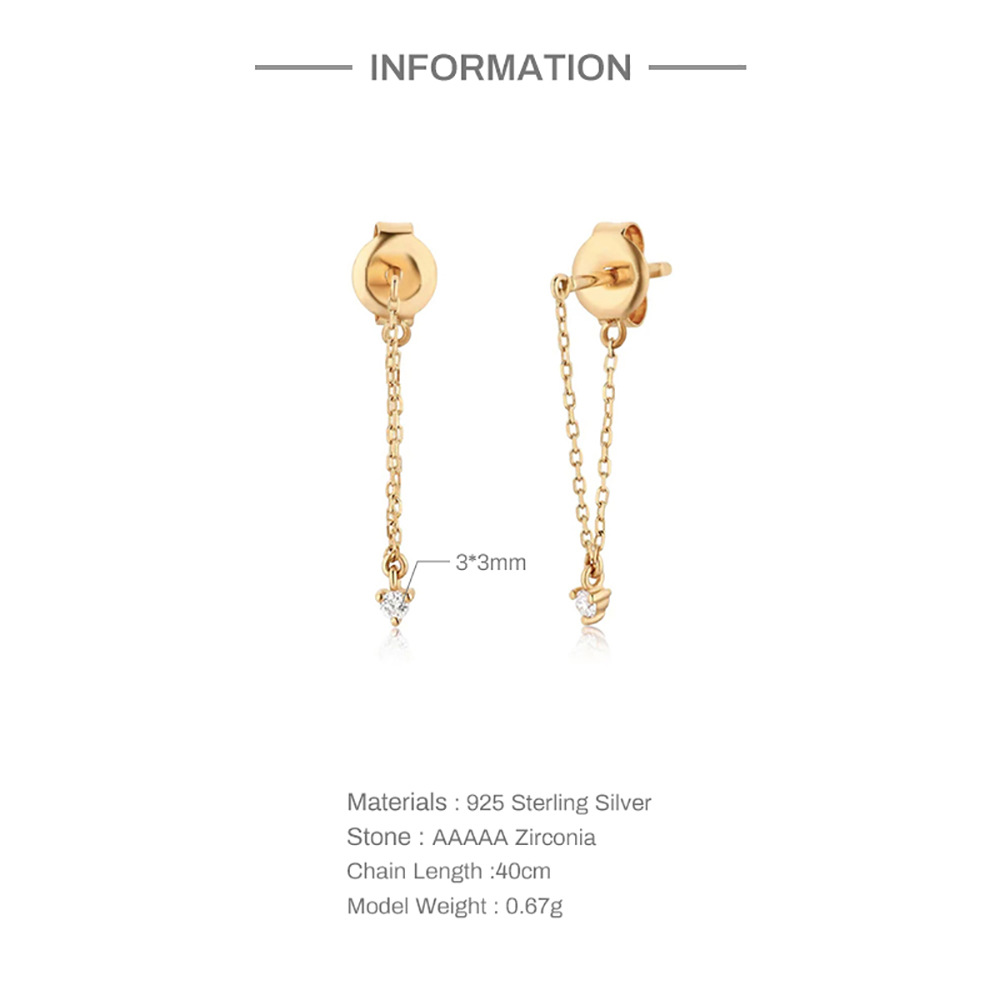 Fashion Tassel Sterling Silver Plating Chain Inlay Zircon Drop Earrings 1 Pair