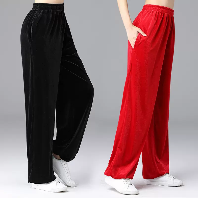 秋冬金丝绒太极裤男女宽松加厚保暖绒灯笼裤练功裤武术裤太极练功