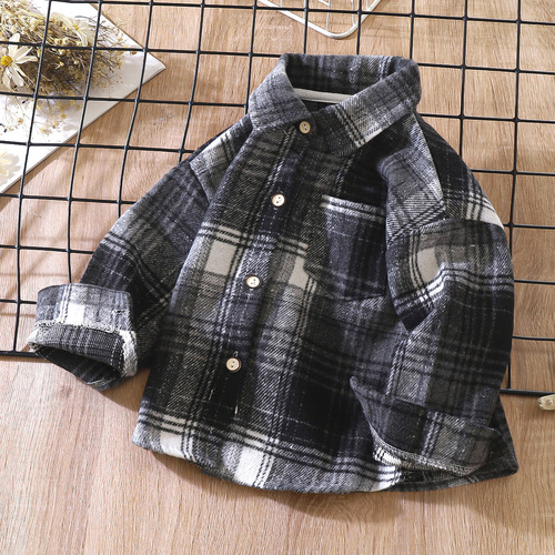 Men's and Women's Children's Vintage Plaid Long Sleeve Autumn Collar-Up Top Coat, Korean Style Kids Clothing