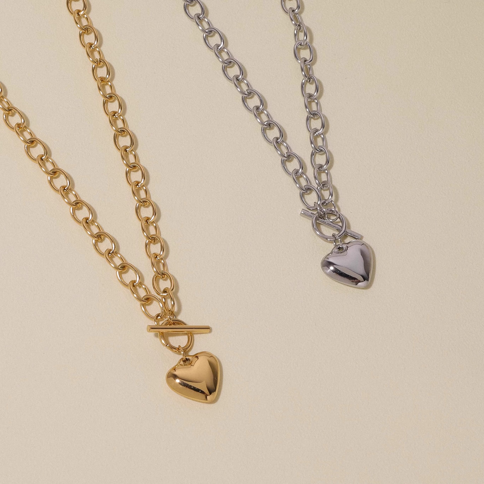 Smooth Heart Pendant Necklace With Ot Clasp In Stainless Steel_voghion.com