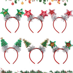 新しいクリスマススノーフレーク五芒星ヘッドバンド子供のクリスマスパーティーの装飾ヘアアクセサリークリスマスツリーカラーストリップヘッドバンド
