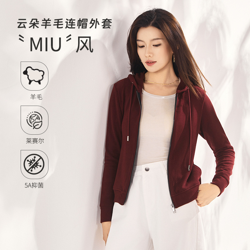 Autumn and Winter Cloud Wool Hooded Zipper Warm Sweatshirt Women's Casual Outer Jacket Lu Style Lazy Loose Top