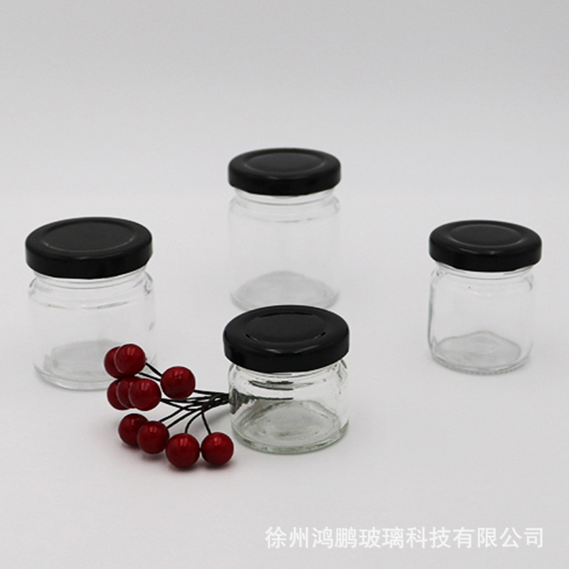 现货批发25/50/75ml透明玻璃喜蜜瓶 马口铁盖燕窝瓶蜂蜜瓶定 制