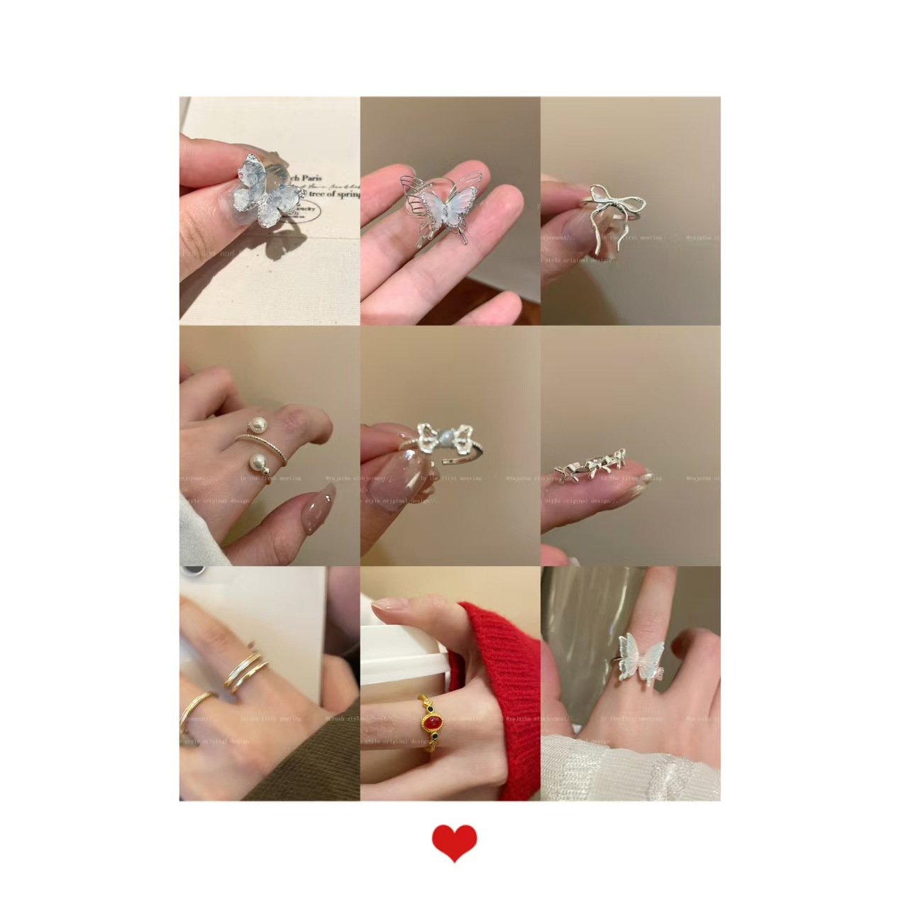 궁전 스타일 레트로 골드 에나멜 대나무 반지 여성 나비 타이거 아이 스톤 레드 오픈 링 반지 스팟 도매