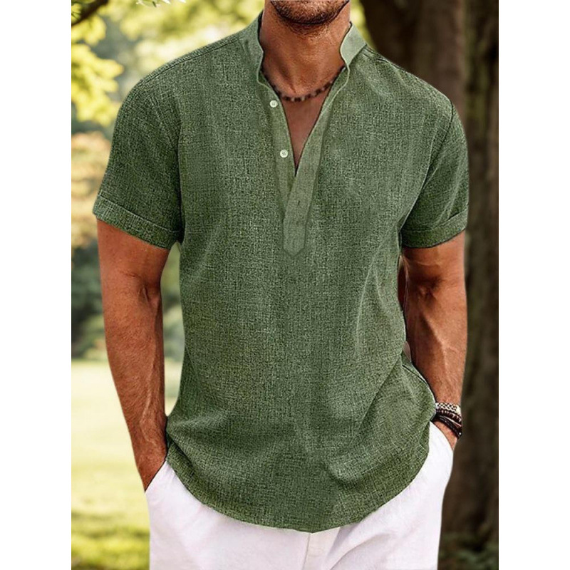 Men's Short-Sleeved Button-Down Short-Sleeved Shirt with Stand Collar Casual Summer Light and Mature Casual Digital Printed Shirt Factory Direct Sale Men's Short-Sleeved Button-Down Short-Sleeved Shirt with Stand Collar Casual Summer Light and Mature Casual Digital Printed Shirt Factory Direct Sale