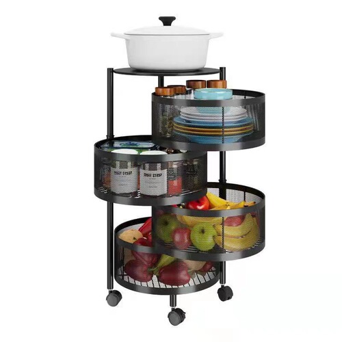 Rotatable kitchen rack, installation-free, floor-standing, multi-layer vegetable rack, household multi-functional fruit and snack rack
