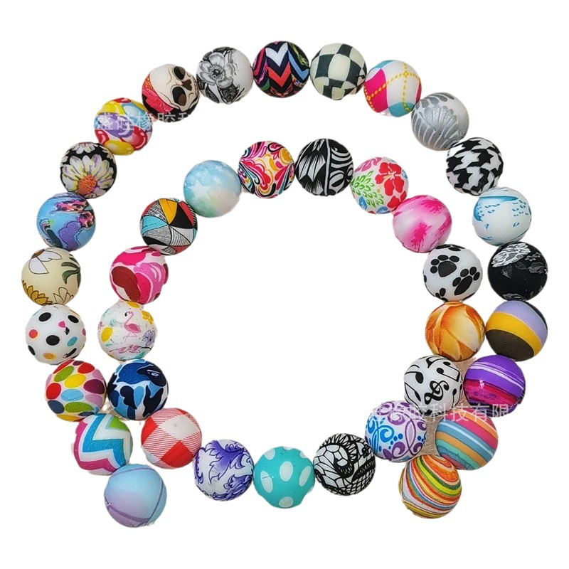 Colorful Water Transfer Silicone Beads Silicone Beads Donut Baby Teether Pacifier Chain DIY Loose Beads Wholesale