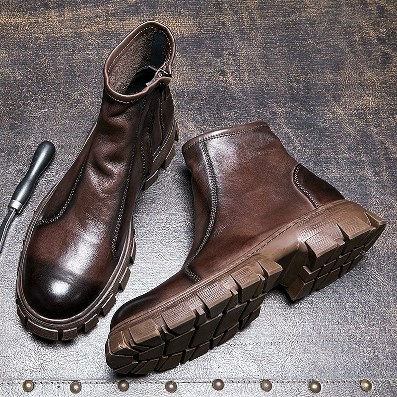 Новые ботинки из воловьей кожи на флисовой подкладке, мужские высокие кожаные ботинки, британские Ботинки Челси, мужские Модные мотоциклетные ботинки Martins