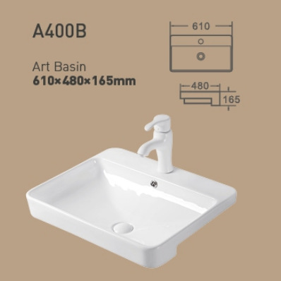 Semi-Embedded Countertop Basin, High-End Hotel Semi-Hanging Countertop Basin, Ceramic Washbasin, Countertop Basin