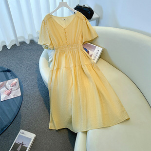 65.00 kg-175.00 kg extra large size women's clothing chubby girl French gentle style dress 2025 summer new waist slimming
