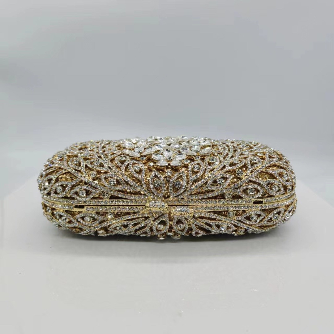 Nuevo bolso de cena de diamantes, bolso de diamantes de metal hueco, bolso de diamantes