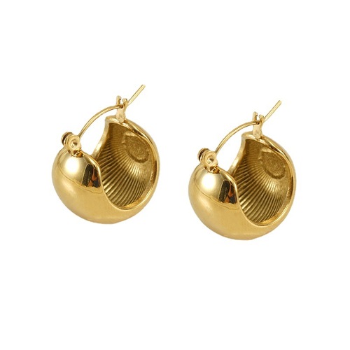 Cross-border retro electroplated 18K titanium steel spherical earrings for women, high-end, niche, European and American fashion ear clips, wholesale.