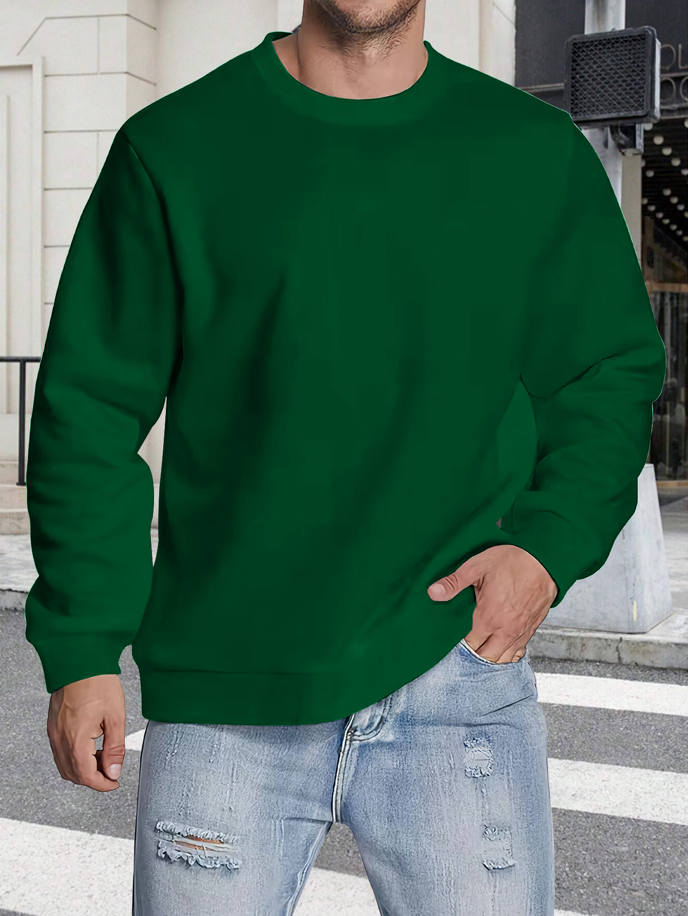 Men's Solid Color Blank Sports Crew Neck Pullover Sweatshirt Long Sleeve Casual Fashion Commuting Versatile Standard Thickness Polyester_voghion.com