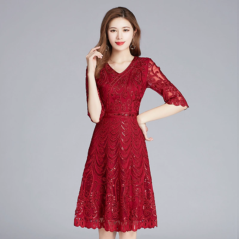 Шензенское вечернее платье для женщин, свадебный наряд для миниатюрных свекровей, красное платье больших размеров, цельное, оптом, повседневный стиль.