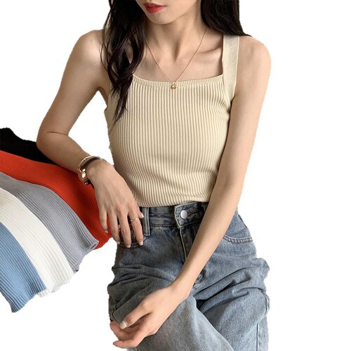 Summer snapback pure color short sleeve knit top women's base shirt student small strap top outerwear