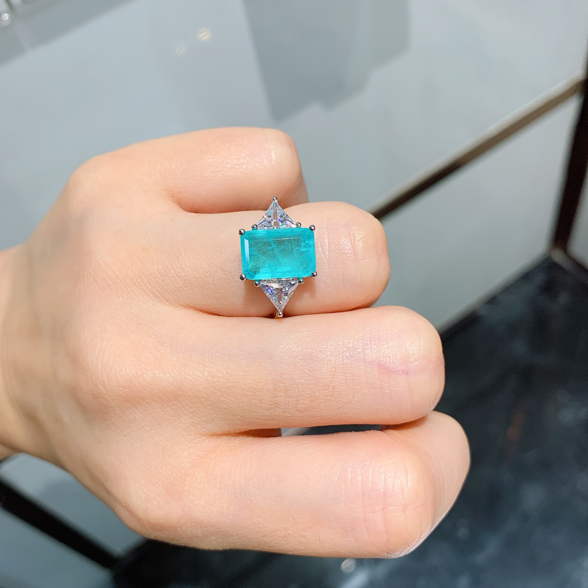 Retro Geometric Copper Inlay Artificial Gemstones Rings 1 Piece