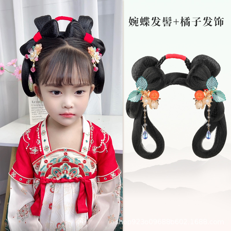 완 나비 헤어 롤빵 오렌지 헤어 액세서리 쌍